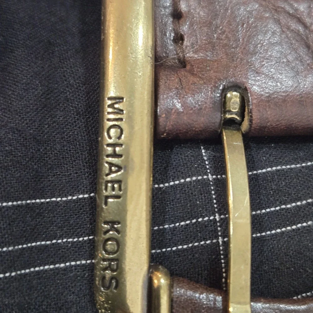 Vintage Michael Kors Heavy Brass Chain Woven Leather Belt 44